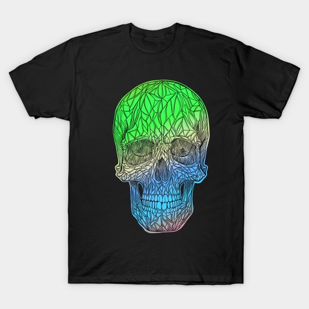 Stained glass skull - green as blue fade version T-Shirt by DaveDanchuk